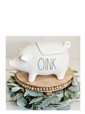 NEW Rae Dunn Farmhouse Oink Pig Canister White Home Decor